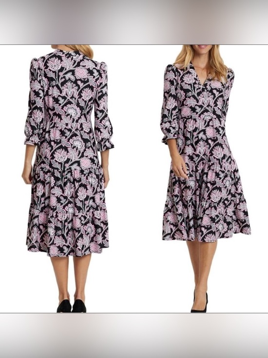 Jude Connally Dresses & Skirts - Jude Connally Maggie Midi Dress in Black & Pink Print